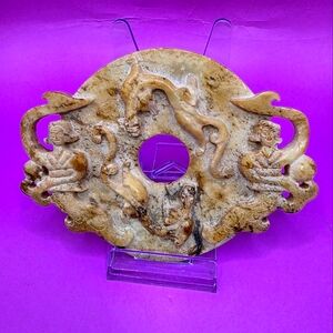 Large Chinese Bi Carved Dancing Woman And Chilong